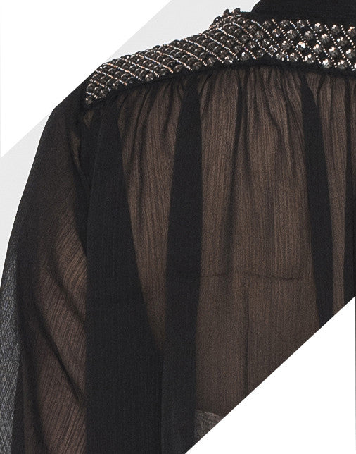 Rhinestone Embroidered Button-Down Sheer Shirt