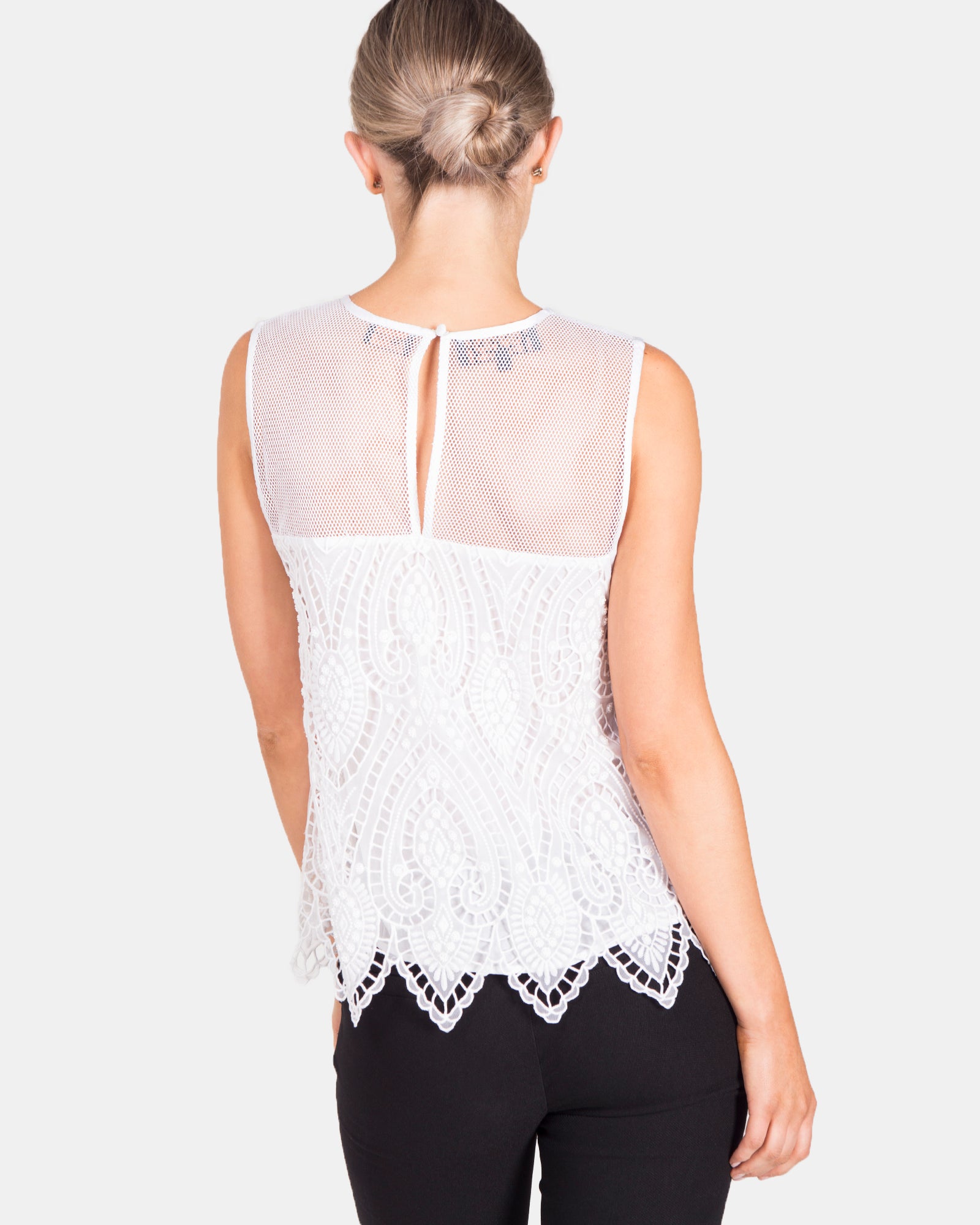 Round Neck Paisley Top with Scalloped Hemline