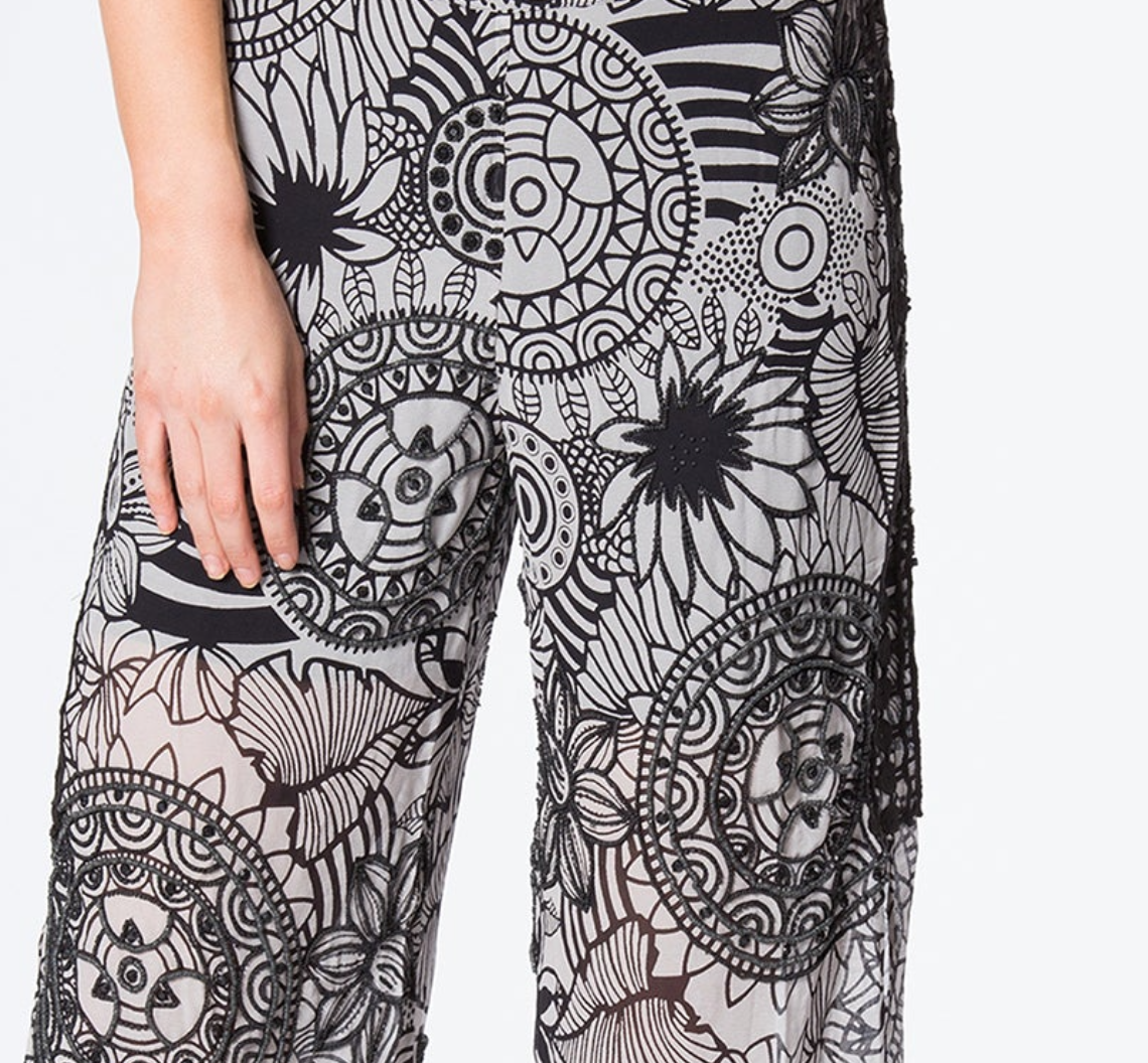 Printed Hand Beaded Crop Pants