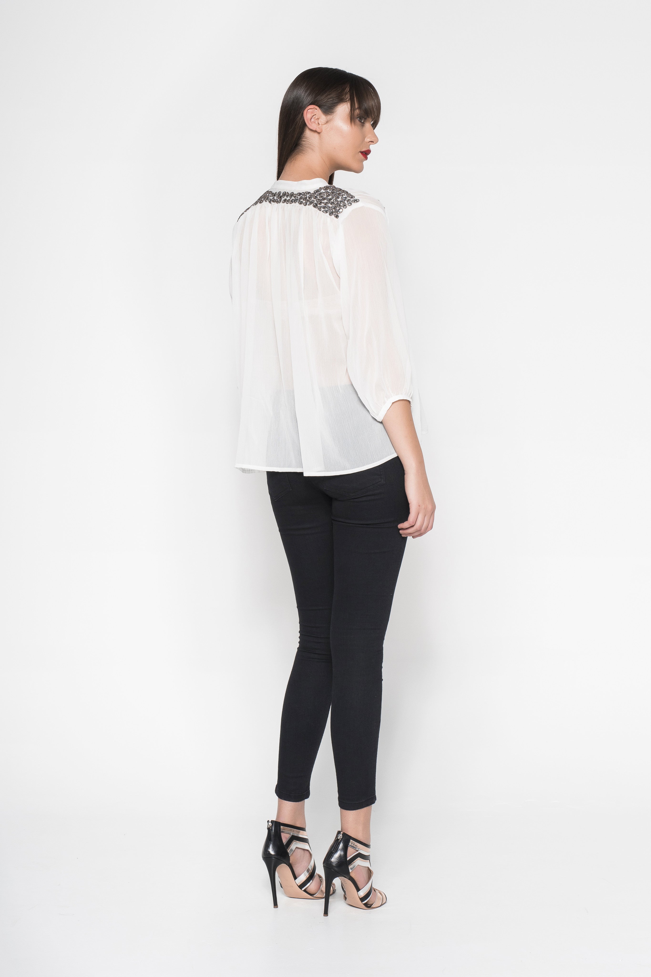 Sheer Shirt with Mixed-Shaped Embroidery