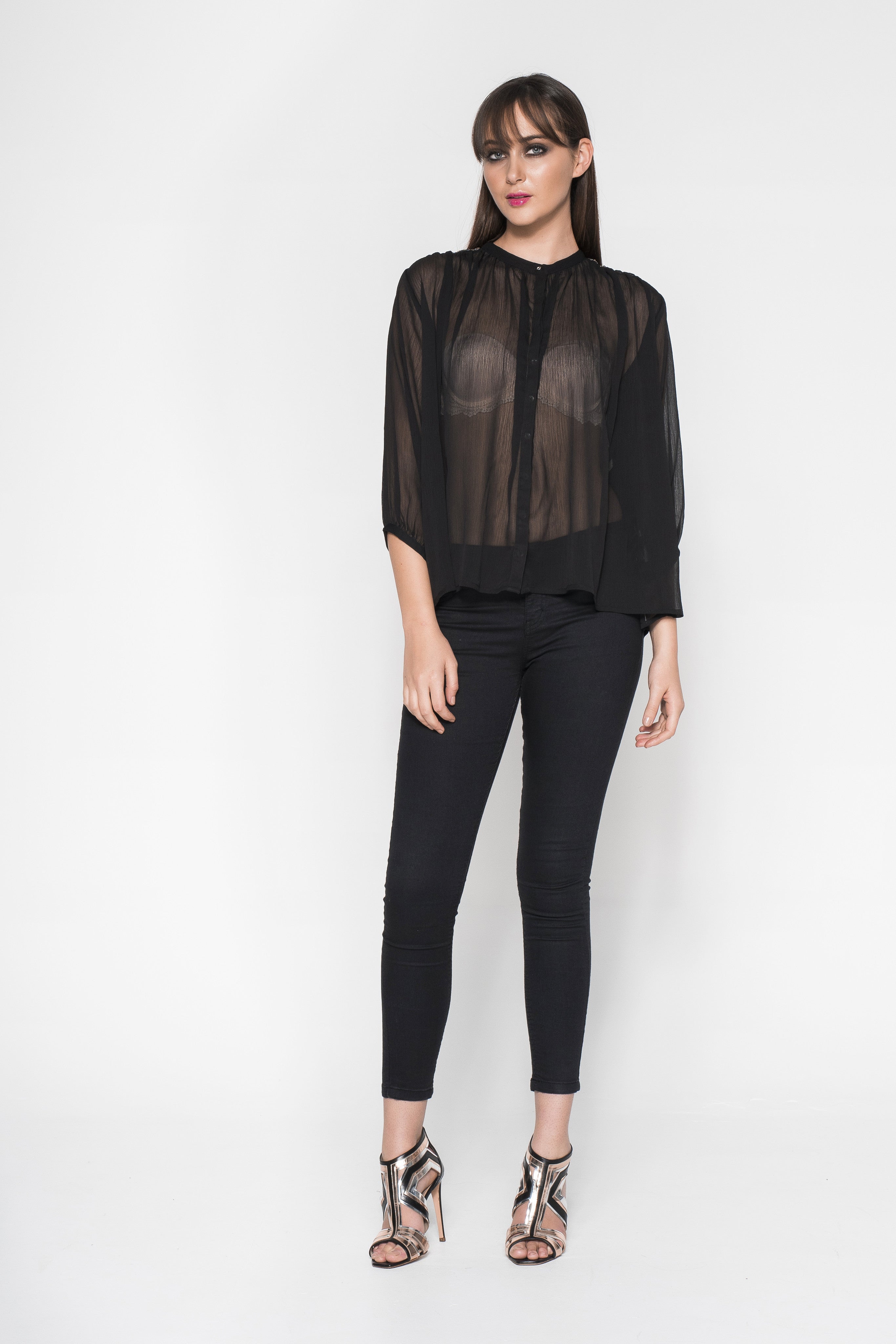 Sheer Shirt with Mixed-Shaped Embroidery
