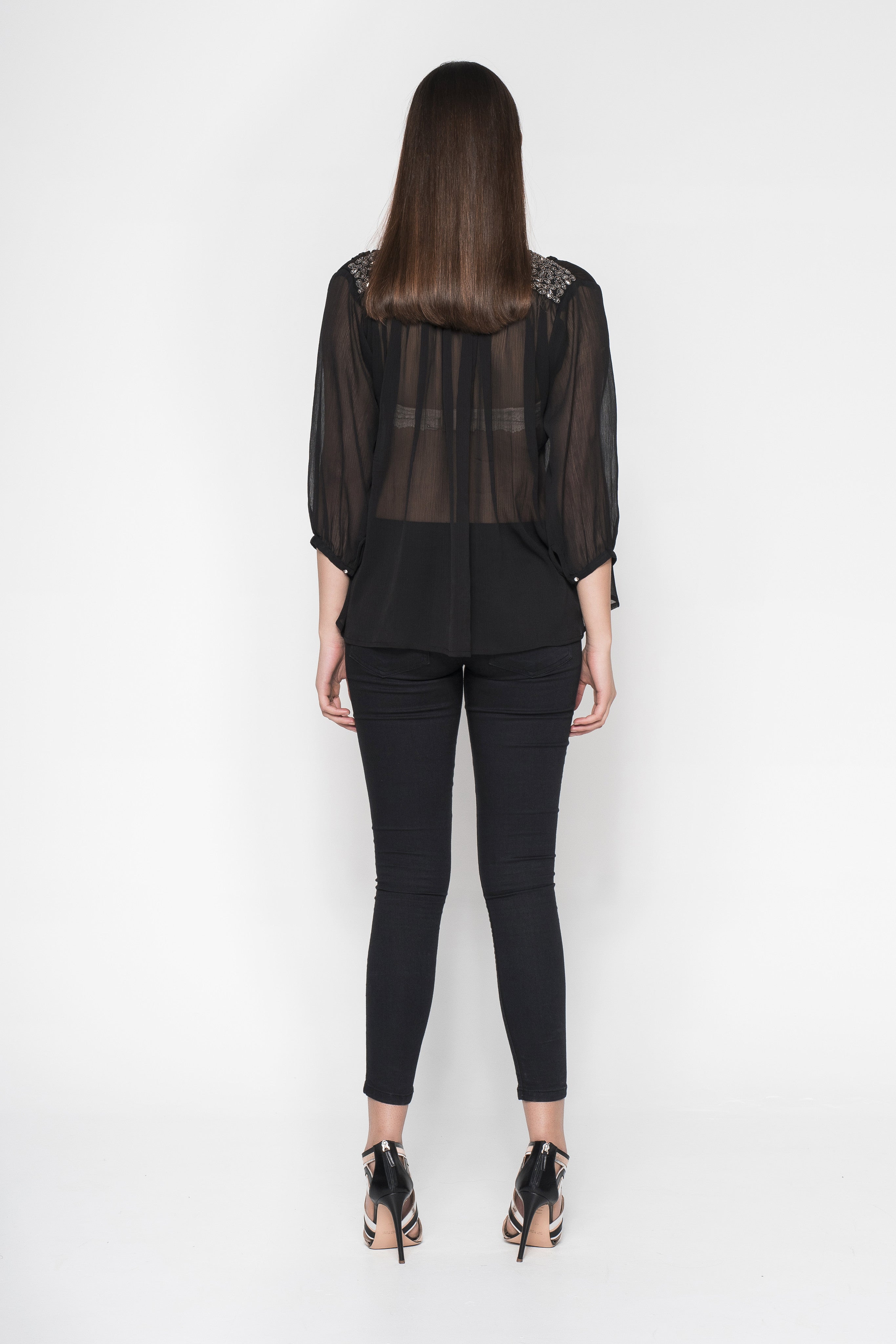 Sheer Shirt with Mixed-Shaped Embroidery